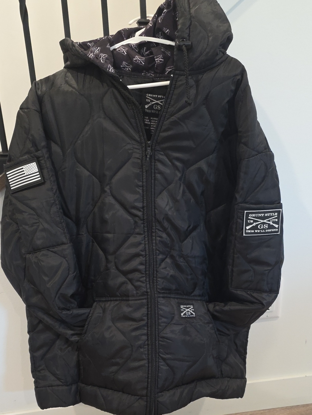 Grunt Style Black Quilted Hooded Puffer Jacket